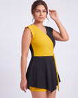 Colour Block V-Neck Skirted Swimsuit with Hot Pants