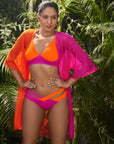 SOIE Woman - Half and Half Colour Blocked Front Open Kaftan Shrug Cover up - -for Women