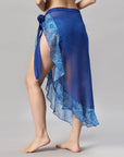 SOIE Woman - Blue Solid and Printed Wrap Around Sarong Cover Up - -for Women
