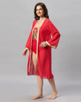 SOIE Woman - Full Bell Sleeves Front Open Metallic Gold Robe Cover Up - -for Women