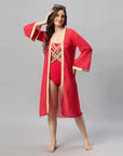 Full Bell Sleeves Front Open Metallic Gold Robe Cover Up
