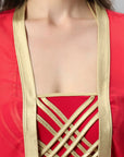 Full Bell Sleeves Front Open Metallic Gold Robe Cover Up