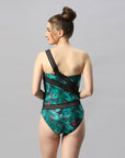 One-shoulder Tropical Butterfly Print Monokini Swimsuit