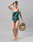 One-shoulder Tropical Butterfly Print Monokini Swimsuit