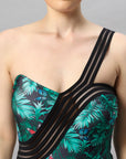 One-shoulder Tropical Butterfly Print Monokini Swimsuit