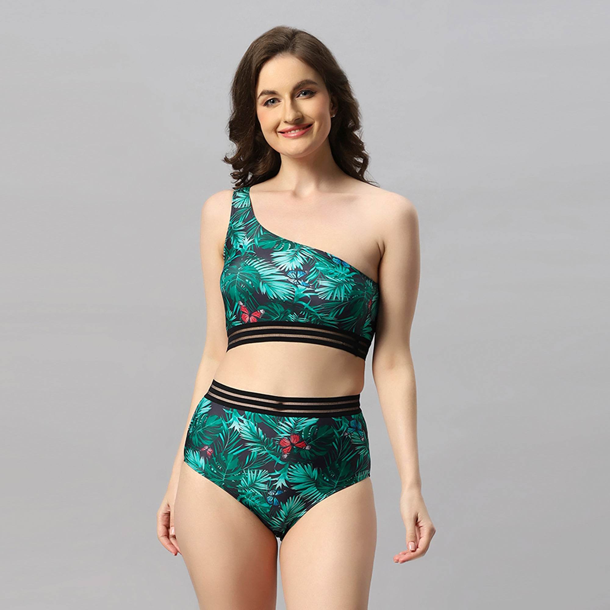 One-shoulder Tropical Print Bikini Set Swimsuit – SOIE Woman