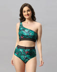SOIE Woman - One-shoulder Tropical Print Bikini Set Swimsuit - -for Women
