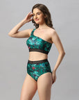 SOIE Woman - One-shoulder Tropical Print Bikini Set Swimsuit - -for Women