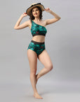 One-shoulder Tropical Print Bikini Set Swimsuit