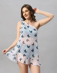 SOIE Woman - One Shoulder Butterfly Print White Cover Up Dress - -for Women