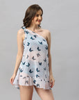 SOIE Woman - One Shoulder Butterfly Print White Cover Up Dress - -for Women