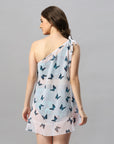 One Shoulder Butterfly Print White Cover Up Dress