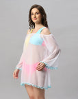 SOIE Woman - Full Sleeves Off Shoulder Pom-Pom Cover Up Dress - -for Women