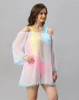 SOIE Woman - Full Sleeves Off Shoulder Pom-Pom Cover Up Dress - -for Women