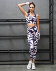 SOIE Woman - Quick-Dry Printed Sports Bra & High Waist Legging Set - Athleisure Set -for Women