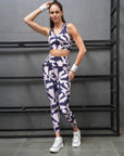 SOIE Woman - Quick-Dry Printed Sports Bra & High Waist Legging Set - Athleisure Set -for Women