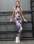 SOIE Woman - Quick-Dry Printed Sports Bra & High Waist Legging Set - Athleisure Set -for Women