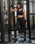 SOIE Woman - Embossed Pannel Racerback Sports Bra with Ankle Length Legging - Athleisure Set -for Women