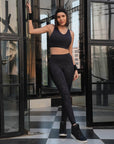 SOIE Woman - Embossed Pannel Racerback Sports Bra with Ankle Length Legging - Athleisure Set -for Women