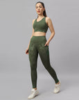 SOIE Woman - Embossed Pannel Racerback Sports Bra with Ankle Length Legging - Athleisure Set -for Women