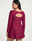 Full Sleeve Mesh Panel Swim Dress with Fixed Hot Pants