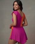Colour Block V-Neck Skirted Swimsuit with Hot Pants