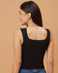 Seamless Padded Bra Top with Broad Straps & U-Neckline