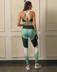 SOIE Woman - Tri-Color Block Sports Bra and Ankle Length Legging set - Athleisure Set -for Women