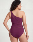One-Shoulder Mesh Panel Monokini with Removable Padding