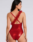 One-Shoulder Diagonal Ruffle Shimmer Monokini