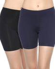 SOIE Woman - Solid Cotton Spandex Cycling Shorts (PACK of 2) - -for Women