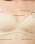 SOIE Woman - Semi/Medium Coverage Padded Non Wired T-shirt Bra with Detachable Straps - Bra -for Women