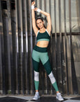 SOIE Woman - Tri-Color Block Sports Bra and Ankle Length Legging set - Athleisure Set -for Women