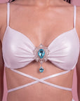 Shimmer Padded Tie-Up Bikini Set with Brooch Detail & High Waist Brief