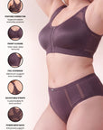 Front Closure Full Coverage Non Padded Non Wired Bra with High Waist Full Coverage Ultra Soft Mesh Panel Brief