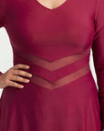 Full Sleeve Mesh Panel Swim Dress with Fixed Hot Pants