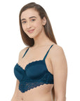 SOIE Woman - Semi/Medium Coverage Padded Wired Demi Cup Lacy Bra - Bra -for Women