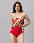 SOIE Woman - Metallic Halter Neck Backless Monokini Swimsuit - -for Women