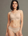 Full Coverage Padded Bra and Mid Rise Brief With Lace Detailing