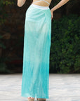 Full Length Ombre Print Overlap Skirt with Side Slit
