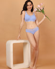 Full Coverage Padded Bra and Mid Rise Brief With Lace Detailing