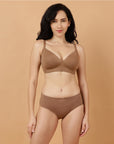 Full Coverage Padded Non-Wired T-shirt Bra with High Rise Full Coverage Brief