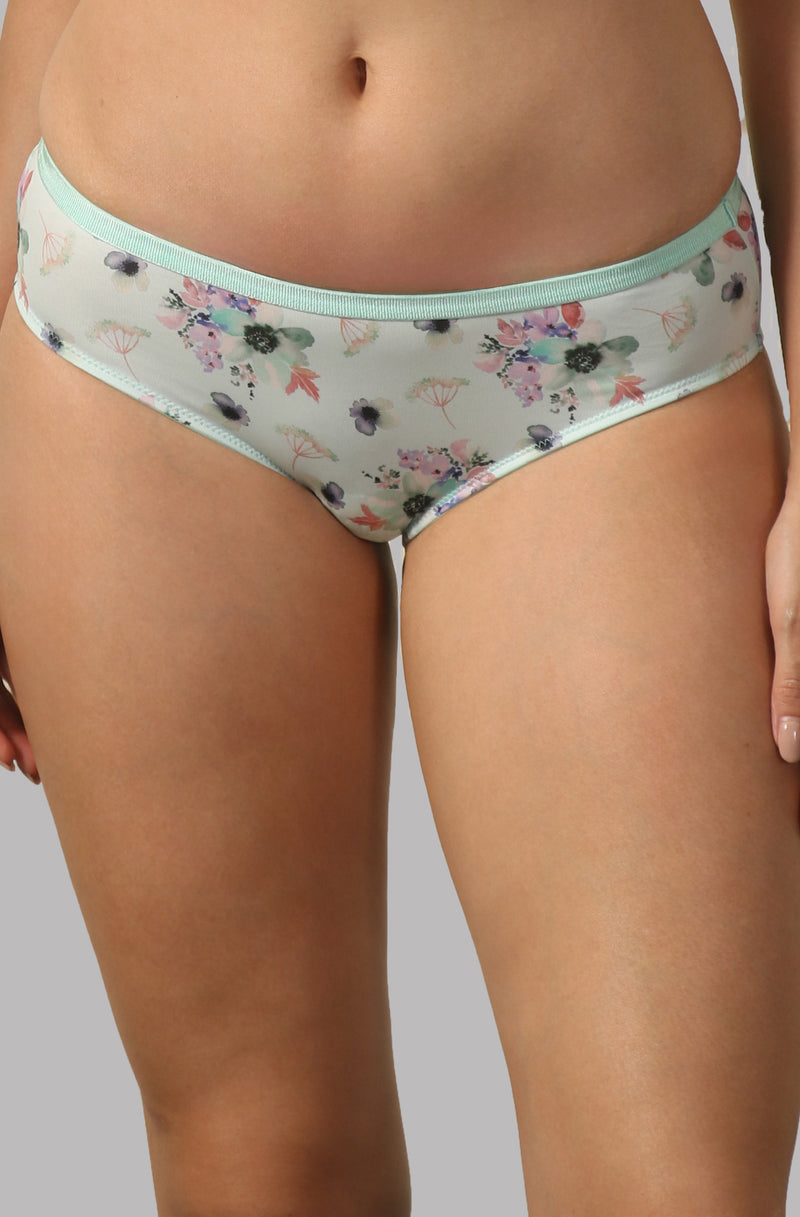 Mid Rise Full Coverage Printed Lacy Brief Panty-FP-1552