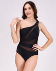 SOIE Woman - Mesh Panelled One-shoulder Removable Cups Monokini Swimsuit - -for Women