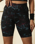 SOIE Woman - High Waist Knee Length Printed Sports Shorts With Pocket - Athleisure Shorts -for Women