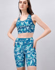 SOIE Woman - Printed Athleisure Sports Bra & High-Waist Knee-Length Sports Shorts Cord Set - Athleisure Set -for Women