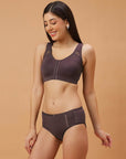 SOIE Woman - Front Closure Full Coverage Non Padded Non Wired Bra with High Waist Full Coverage Ultra Soft Mesh Panel Brief - Lingerie set -for Women