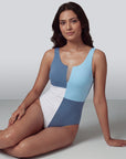 Three-Tone Mesh Front Padded Sleeveless Monokini