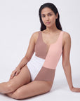 Three-Tone Mesh Front Padded Sleeveless Monokini