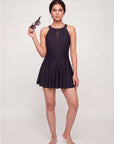 Mesh Detail Removable Pad Swim Dress with Shorts